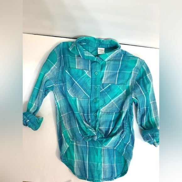 Girls Arizona Turquoise Tie Waist Button Down Plaid Shirt Sz XXS(4-5) Western - Picture 1 of 3